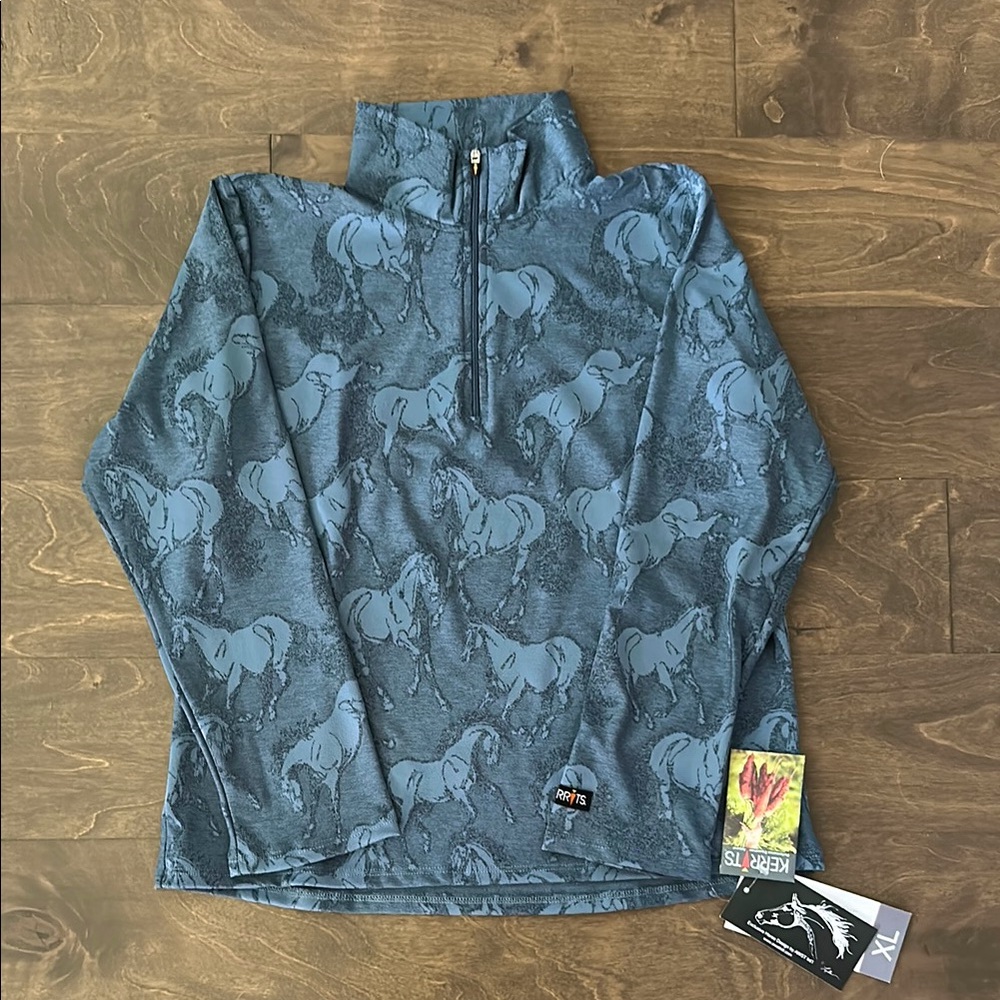 NEW Kerrits Blue Unbridled Half Zip Pullover, Size XL.